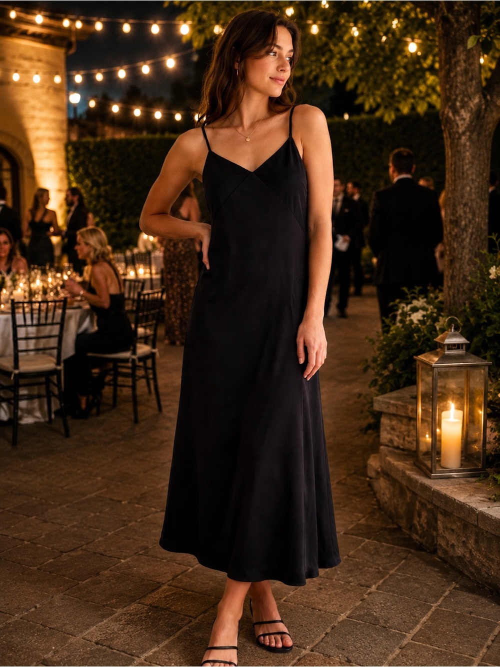 Worthington Black Maxi Slip Dress with Spaghetti Straps